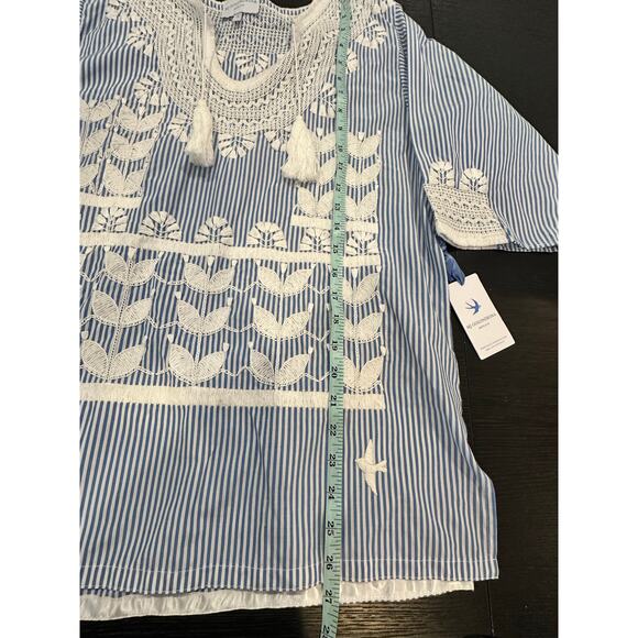 NEW NWT Mi Golondrina Hand Made Tunic Top Blue White size Small - Picture 8 of 9